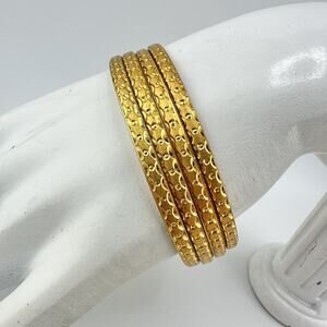 City Gold Set Of 4 Diamond Cut Matching Gold Tone Stack Bangle 7.75” Bracelets